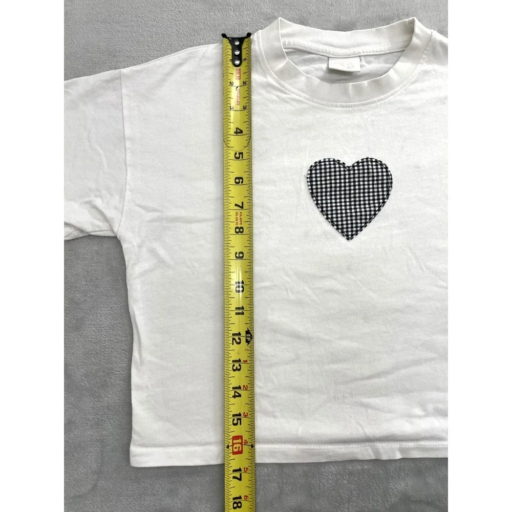 Zara T-Shirt Girls 9-10 White Gingham Heart Dancing Away Graphic Tee